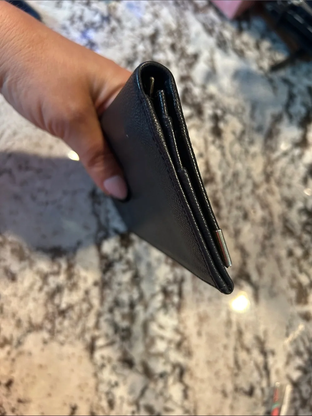 Saint Laurent Black Leather Wallet with Gold Corner Hardware EUC
